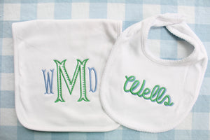 Two Tone Monogram Burp/Bib Set