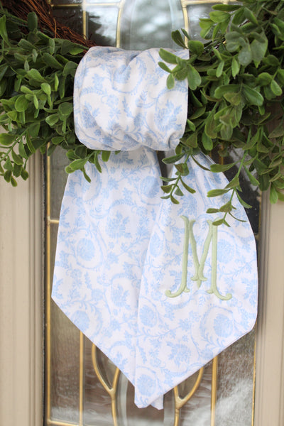 Blue Floral Toile Wreath Sash