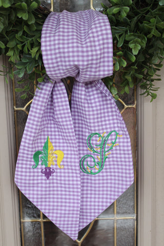 Mardi Gras Wreath Sash with Berry Monogram