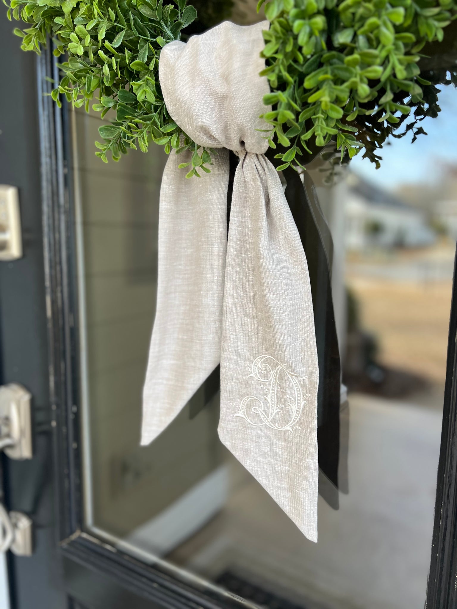 Linen Wreath Sash with Berry Monogram