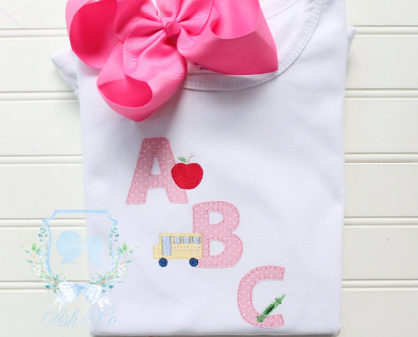 Back to School - Girls Shirt- "ABC" Applique