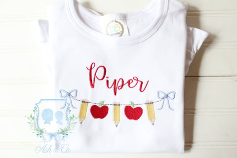Back to School - Girls Shirt - Apple/Pencil Banner