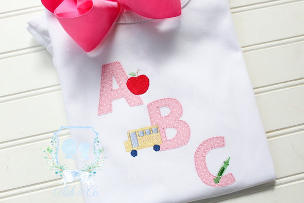 Back to School - Girls Shirt- "ABC" Applique