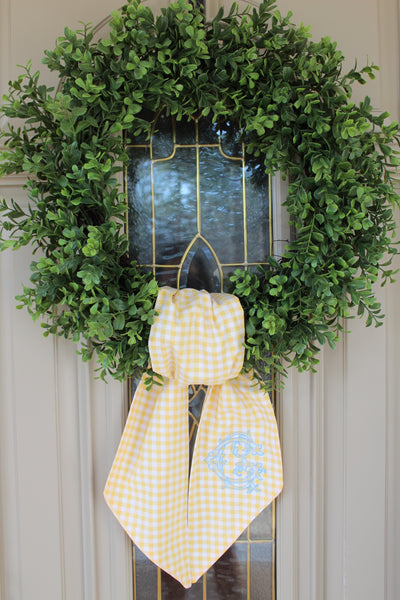 Yellow Gingham Wreath Sash w/ Vintage Vine Monogram