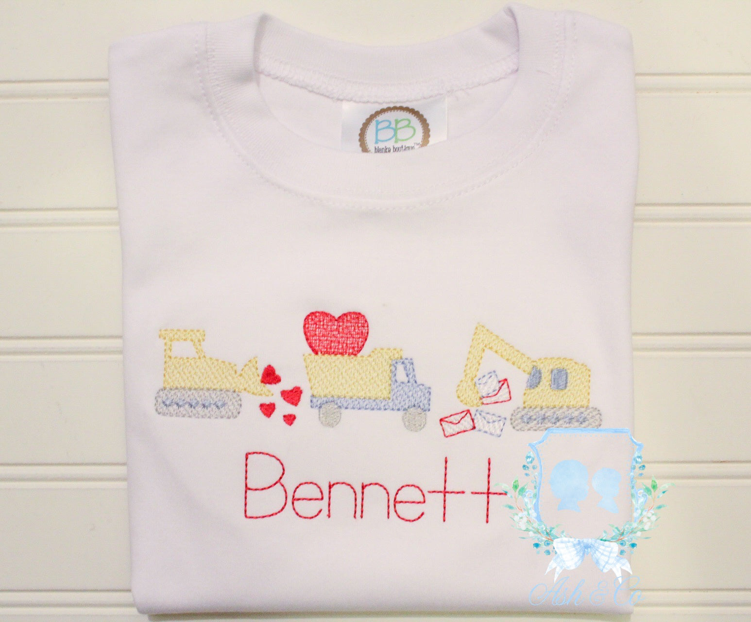 Boys - Construction W/ Hearts Embroidery Design