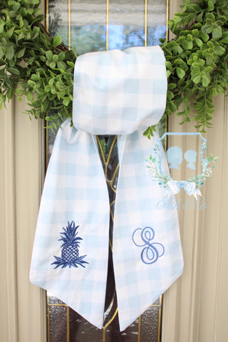 Pineapple & Blue Check Wreath Sash